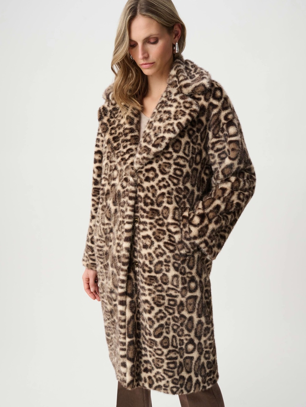 Joseph Ribkoff Leopard-Print Faux Fur Teddy Coat - Brown/Black